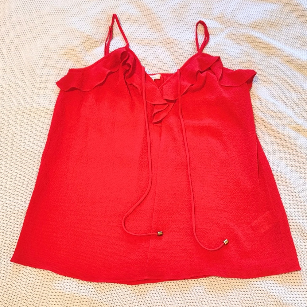 ELLA MOSS Scarlet Red Ruffle Tank Top - Sleeveless Blouse - Picture 2 of 10